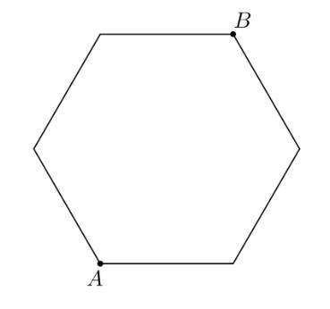 A parking lot is the shape of a regular hexagon. The distance from the entrance (A) to the exit (B)