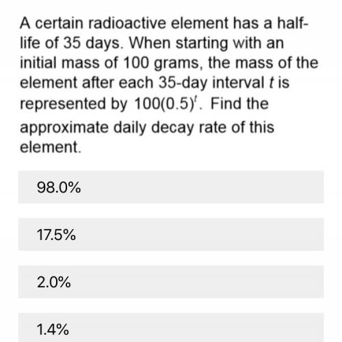 Please help me the answer are  98% 17.5% 2.0% 1.4%
