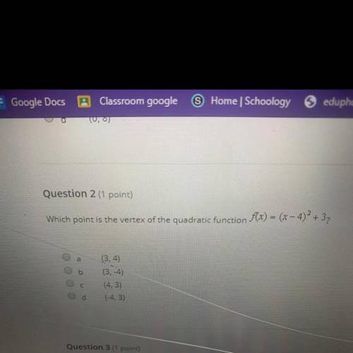 Which point is the vertex of the quadratic function