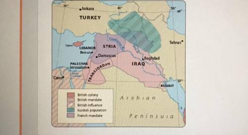 This map shows how Great Britain and France had divided up the Middle East by the end of World War I
