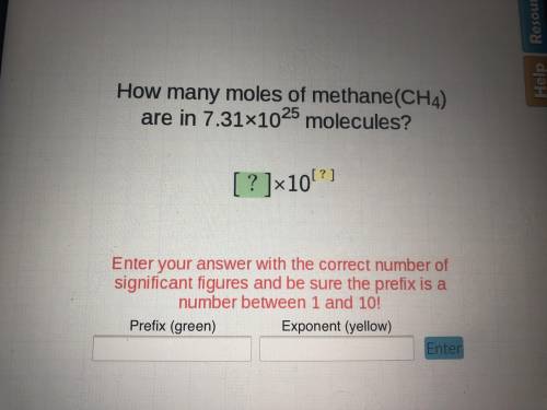 How many moles of methane(CH4) are in 7.31×10^25 molecules? Find prefix and exponent