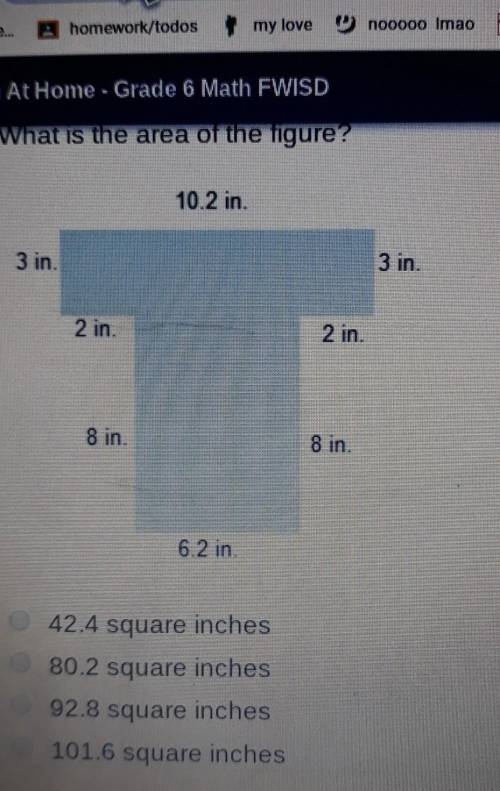 What is the area of the figure?10.2 in.3 in.3 in2 in.2 in.8 in.6.2 in