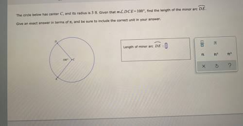 Find minor arc in circle Include correct units