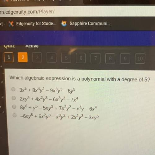 Which algebraic expression is a polynomial with a degree of 5