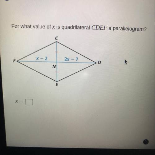 For what value of x is quadrilateral CDEF a parallelogram?  x=? (TEST)