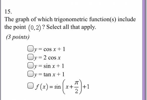 The graph of which trigonometric functions include the point (0,2)? (Select 3)