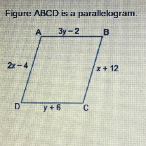 Figure ABCD is a parallelogram. What are the lengths of line segments AB and BC? 3 -2 в • AB = 4, BC