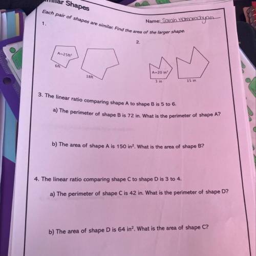 Can someone help me on 1 & 2( Similar Shapes)
