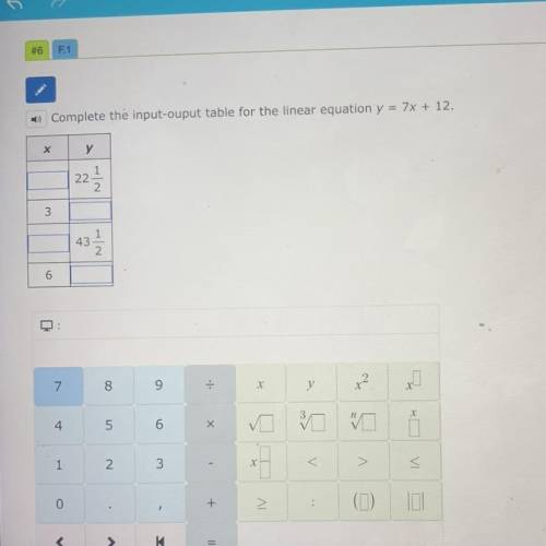 Nextgen math complete the input output table for the linear equation y=7x+12