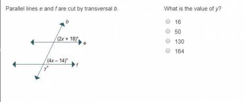 Parallel lines e and f are cut by transversal b. Horizontal and parallel lines e and f are cut by tr