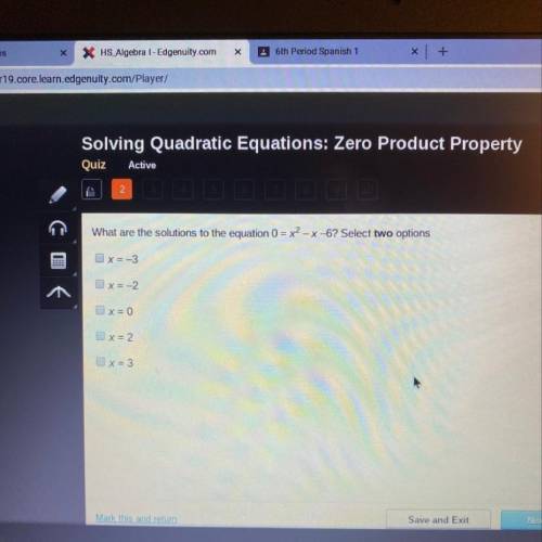 The answer to what are the solutions to the equation 0=x^2-x-6