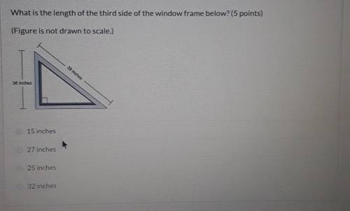 (06.07A MC)What is the length of the third side of the window frame below? (5 points)(Figure is not