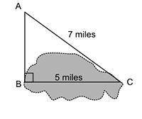 The figure shows the location of 3 points around a lake. The length of the lake, BC, is also shown.(