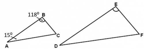 If triangle ABC is similar to DEF, what is the measure of angle F?