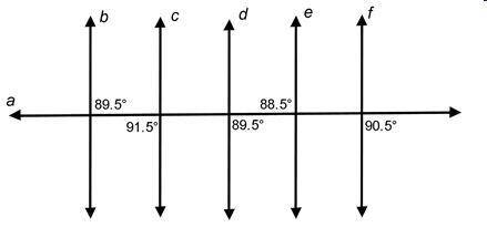 Which lines are parallel? Check all that apply. b is parallel to f b is parallel to d c is parallel