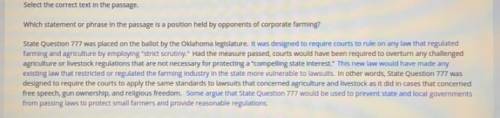 Which statement or phrase in this passage is a position held by opponents of corporate farming ??