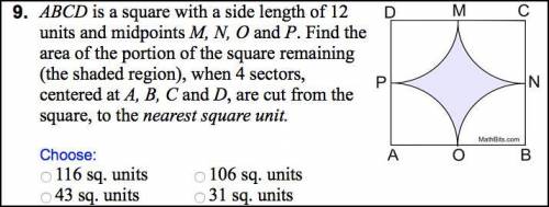 Please help with my Area of sectors and Segments Question WILL MARK BRAINLIEST!!!  15PTS!