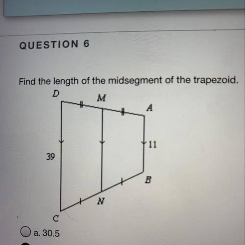 Find the mid segment of the trapezoid.  A) 30.5 B) 44.5 C) 35 D) 14