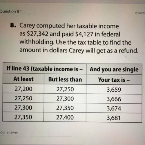 Carey computed her taxable income as $27,342 and paid $4,127 in federal withholding. Use the tax tab