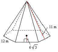 Find the surface area of the regular pyramid shown to the nearest whole number. The figure is not dr