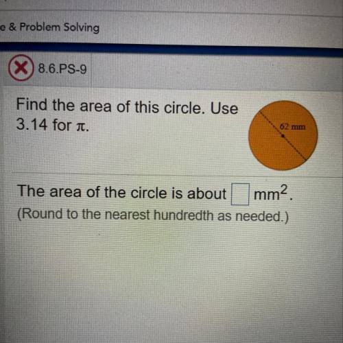Find the area of a circle use 3.14