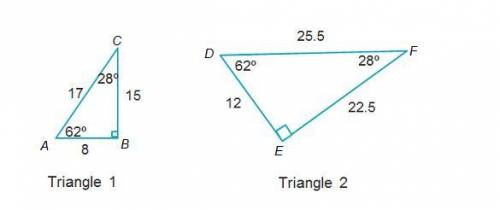 Triangles 1 and 2 are similar. What ratio relates a side length of triangle 1 to the corresponding s