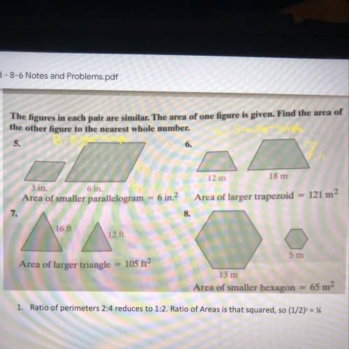 I need help in geometry trying to find the area for #6-8