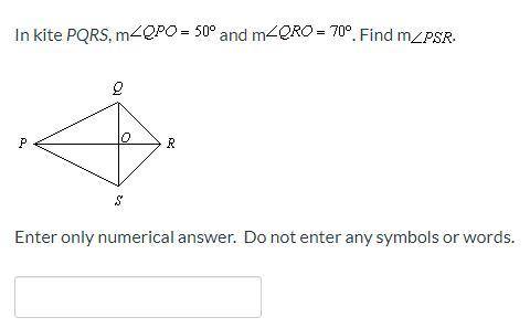 In kite PQRS, mEnter only numerical answers, Do not enter symbols or words.