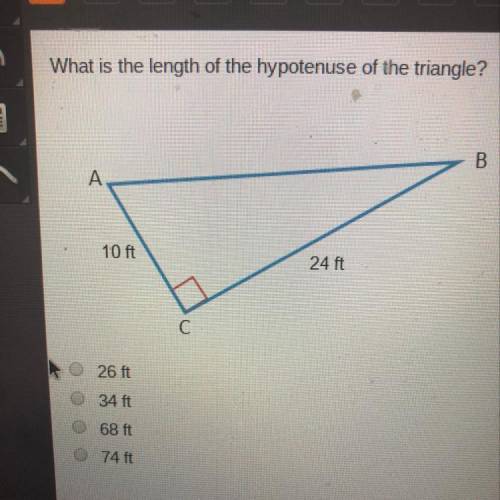 The length of the hypotenuse the options are shown below