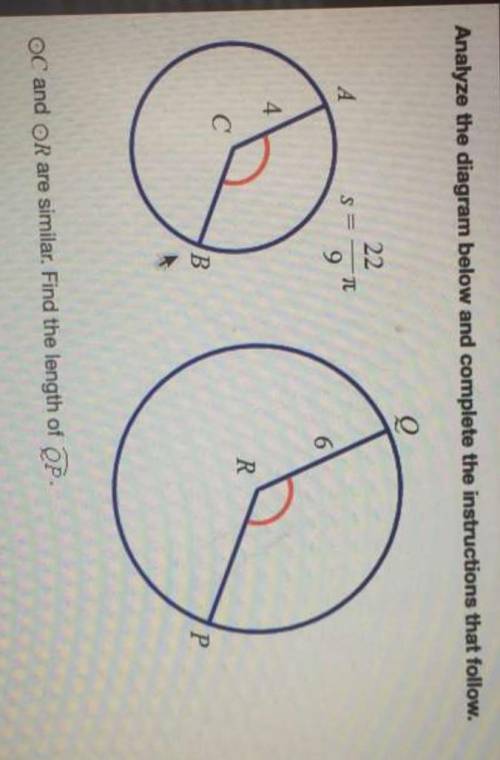 Circle c and circle p are similar. find the length of arc qp