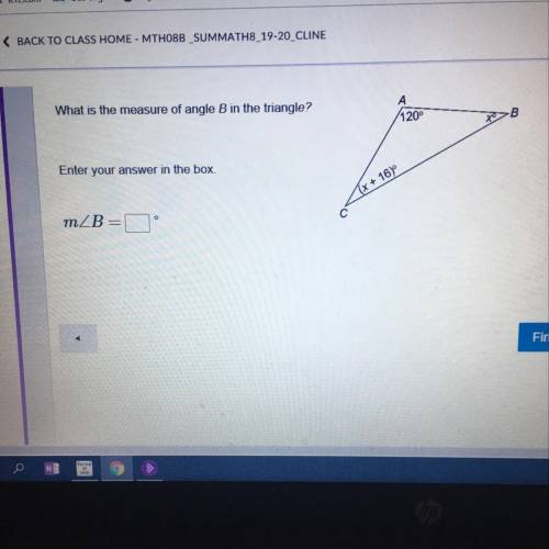 Help T^T What is the measure of angle B in the triangle? 420° Enter your answer in the box. * + 16)