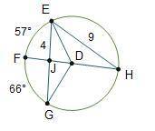 In circle D, ∠EDH ≅ ∠EDG. Circle D is shown. Line segment F H is a diameter. Line segments D E and D