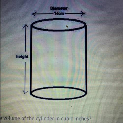 Which equation can be used to find V, the volume of the cylinder in cubic inches? V = Tt(7)2h V = T(