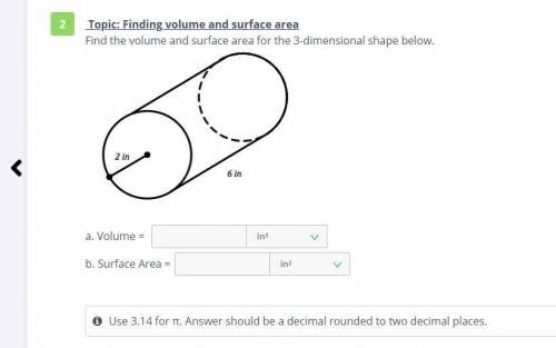 PLEASE HELP...  Find the volume and surface area for the 3-dimensional shape below. 1. Volume= 2. Su
