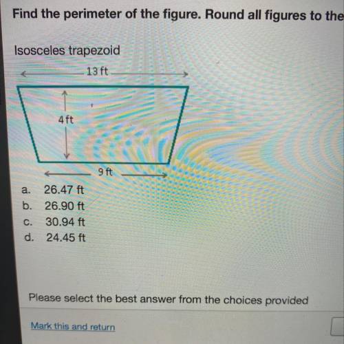 Find the perimeter of the figure. Round all figures to the nearest hundredths place. Isosceles trape