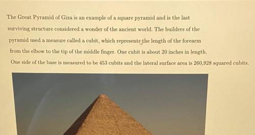 What is the height (in cubits) of the pyramid?  What is the total surface area (in squares cubits) o