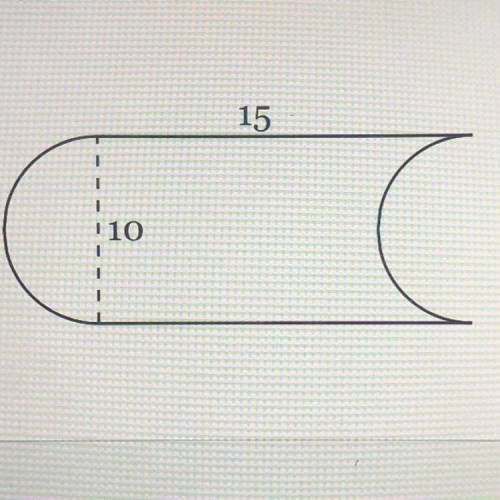Find the Area of the figure below, composed of a rectangle and one semicircle, with another semicirc