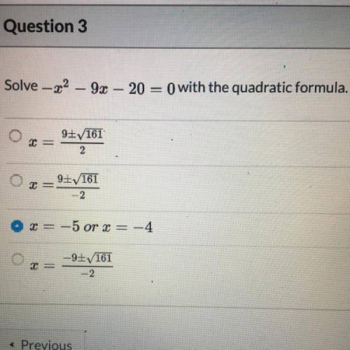 Solve -x^2-9x-20=0 with the quadratic formula plz help!