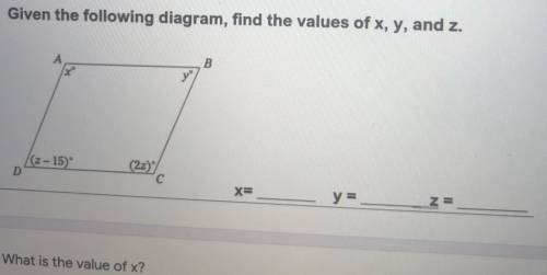 If anyone understands please help ! Find the values of x y z from this picture