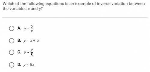 Which of the following equations is an example of inverse variation between the variables x and y? P