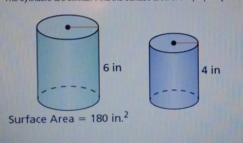 The cylinders are similar. find the surface area of the purple cylinder