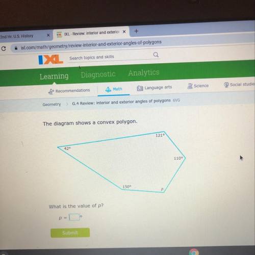 The diagram shows a convex polygon. What is the value of p? p - Submit