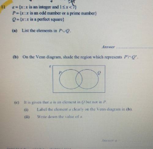 PLEASE HELP ME GUYS (a) List all the elements in P union Q(b) On the Venn diagram, shade the region