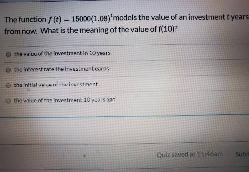 The function f(t)=15000(1.08)^t models the value of an investment t years from now. What is the mean