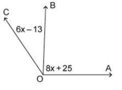 Find x in the given figure if m∠AOC = 124°.  Question 4 options: A) 8 B)6 C) 7 D) 9