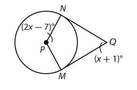 Find the value of x if line QN and line QM are tangent to circle p