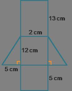 A triangular prism. The rectangular sides are 2 centimeters by 13 centimeters, 12 centimeters by 2 c