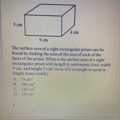 What is the surface area of a right rectangular prism with length4 cm, width 9 cm, and height 3 cm?