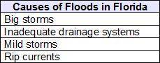 Logan lists the causes of floods in Florida. Which cause does not belong in the list? A.big storms B