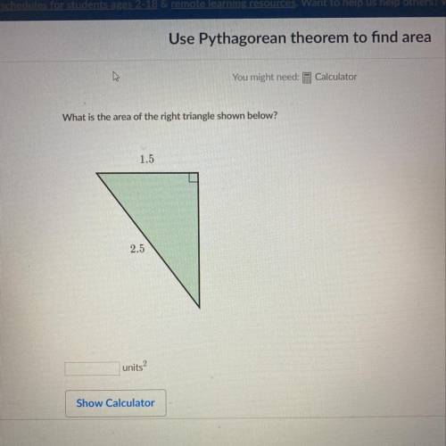 Using the pythagorean theorem find the area